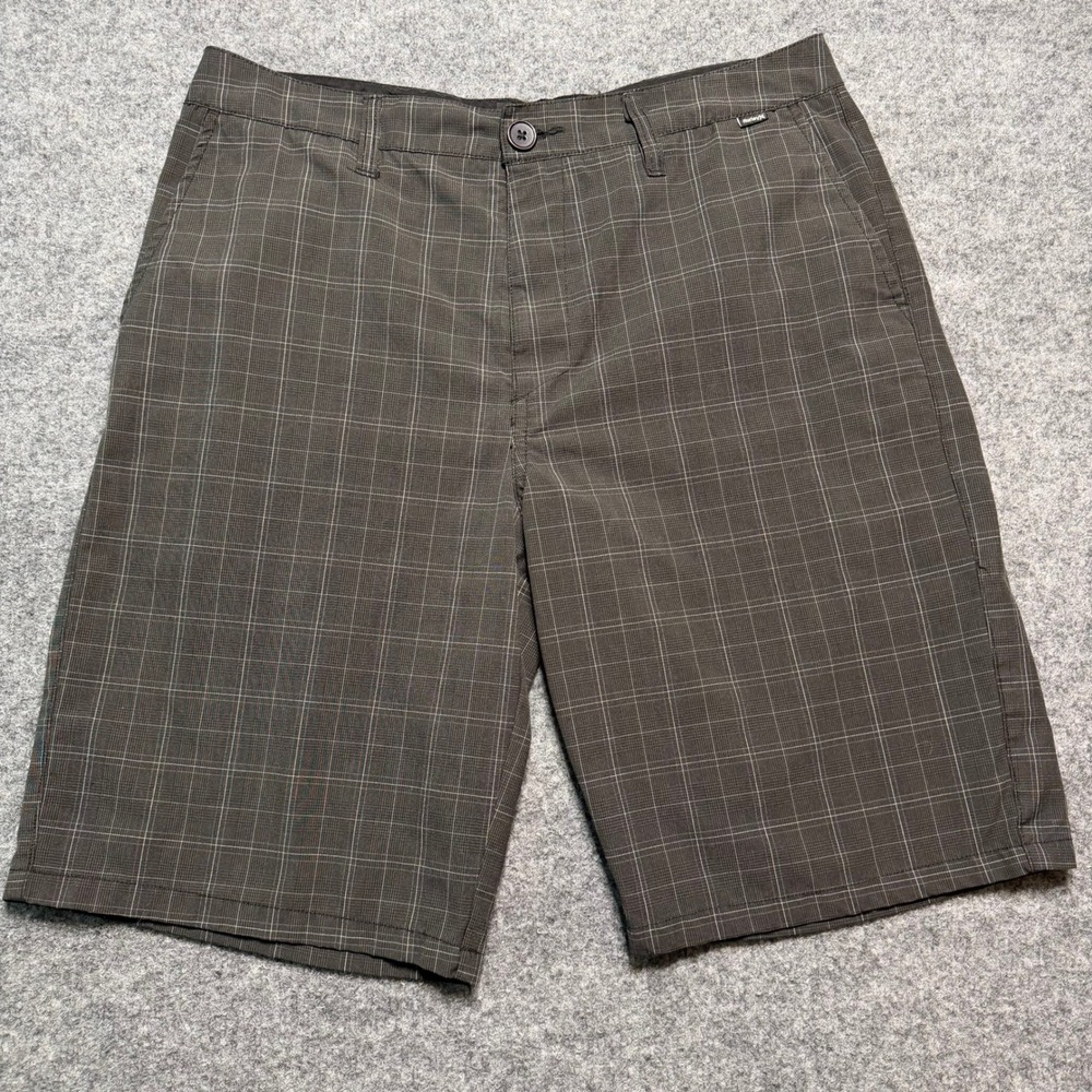 HURLEY Mens Plaid Walk Shorts Dark Grey Charcoal Grid Pattern Size 33